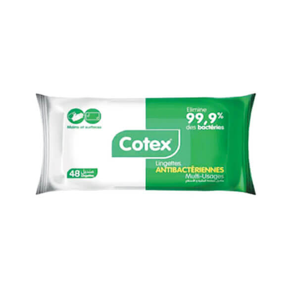 Lingettes Cotex antibatériennes multi usage 48 lingettes